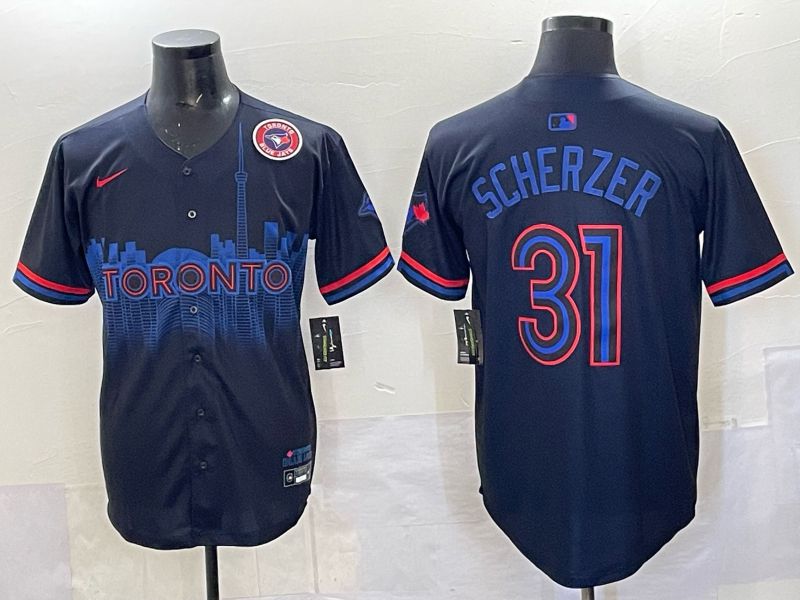 Men 2025 Toronto Blue Jays 31 Scherzer Black Joint Name Nike MLB Jersey 09